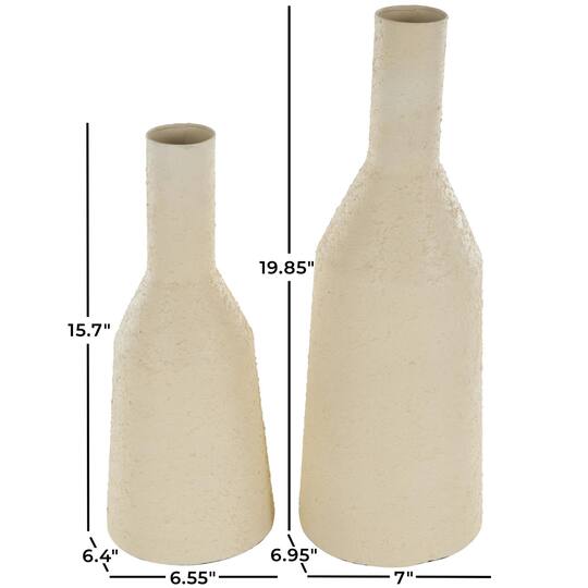 Cream Metal Fluted Distressed Textured Vase Set
